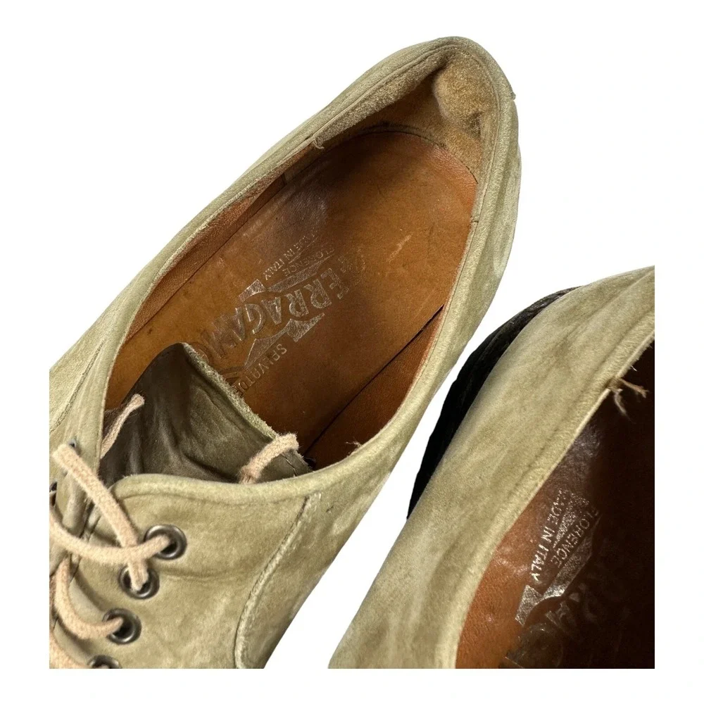 Salvatore Ferragamo Light Brown Suede Captoe Mens Oxford Shoes Size 8D